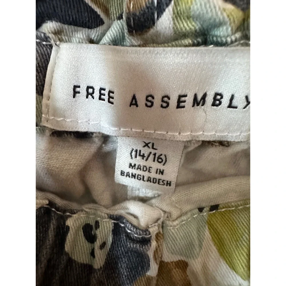 Free Assembly Floral Paperbag Waist Cargo Pants Olive Green Tan XL 14/16